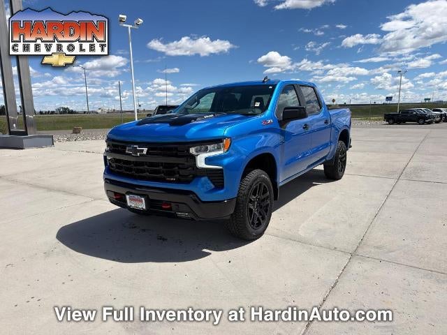 2025 Chevrolet Silverado 1500 Crew Cab Short Box 4-Wheel Drive LT Trail Boss in Riptide Blue Metallic — front three-quarter view